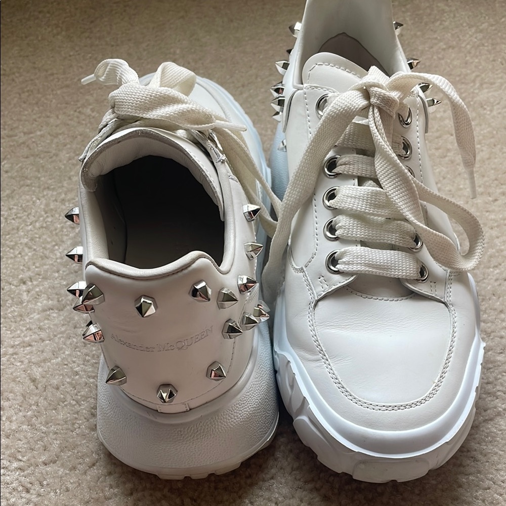 Alexander McQueen White Court Sneakers with Silver Studs